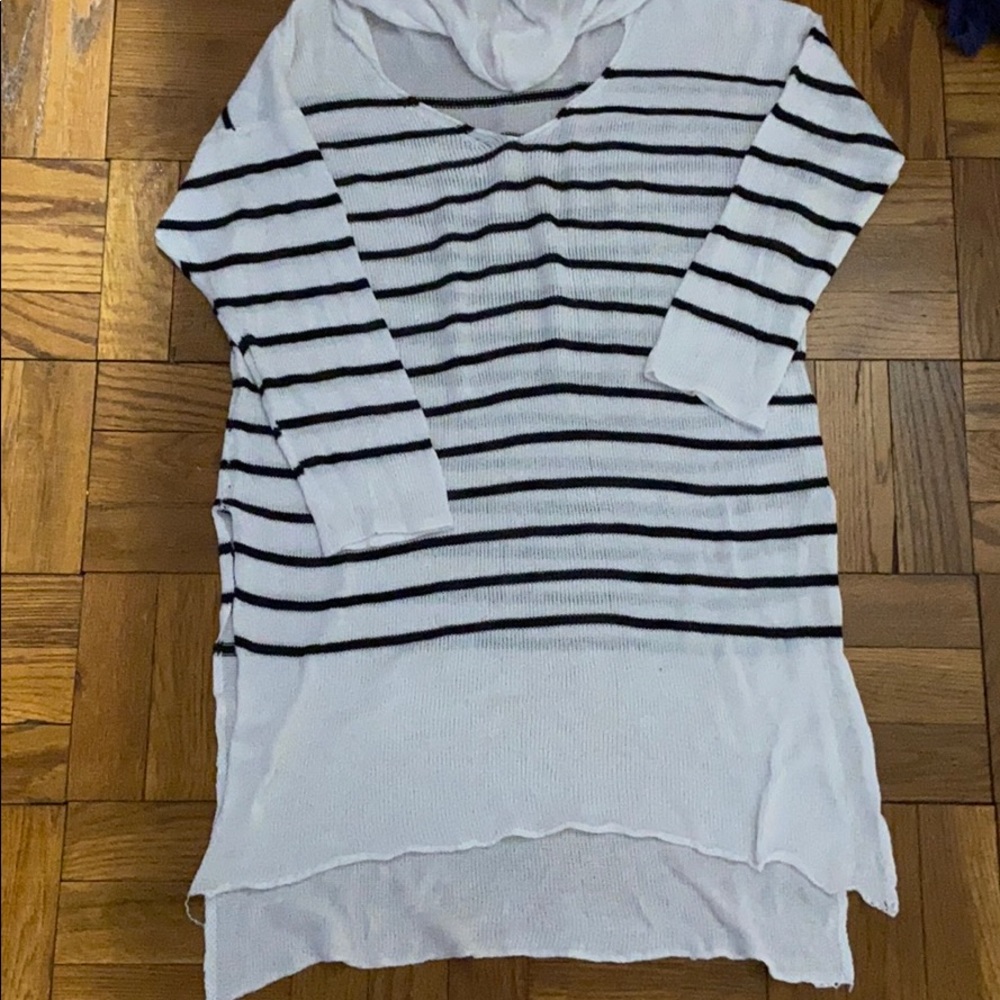 White and black striped hooded sweater